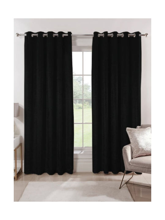 Κουρτίνα με Τρουκς Luxury Velour Μαύρη 280x290εκ.