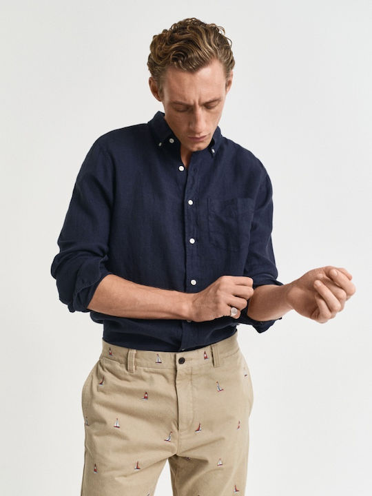 Gant Long-sleeved Linen Shirt Dark Blue