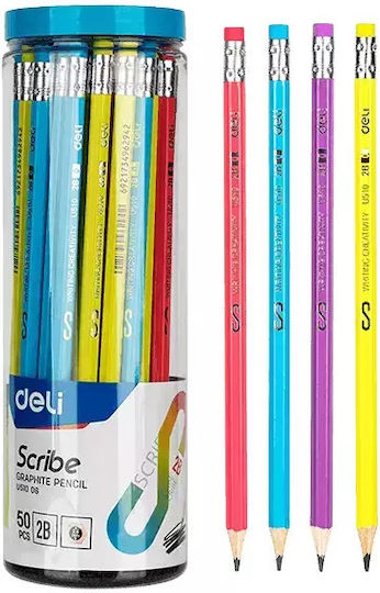 Deli Βιτρινα Γεματη Μολυβι Εξαγωνο Γομα 2b Scribe Ασσορτι 50 Τεμαχια 231.310040