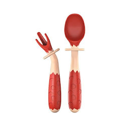 Baby Spoon and Fork Set Made of Red Plastic 2 Pieces