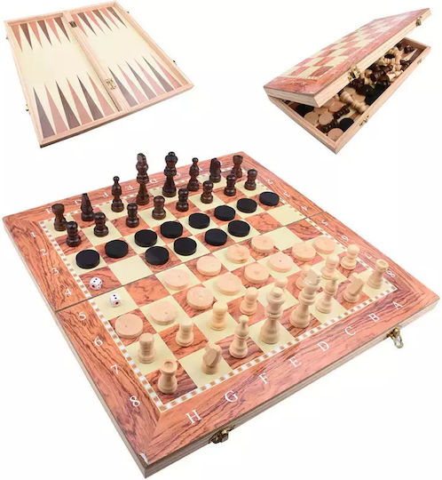 3-in-1 Backgammon Chess Set Made of Wood 34x34cm