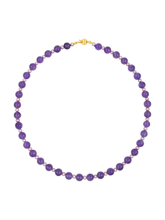 K14 Goldkette mit Amethystverschluss und Lachskorallen F126041a