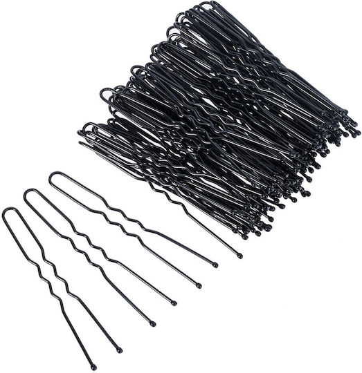 Set of 100 U-shaped Black Hair Pins 3 Different Sizes