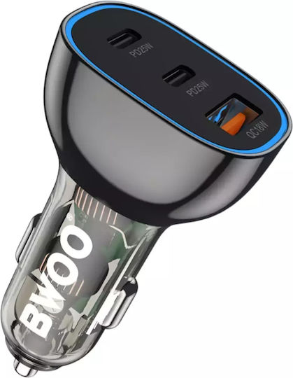 BWOO Încărcător Auto 68W Încărcare Rapidă cu Porturi: 1xUSB 2xType-C Negru Culoare
