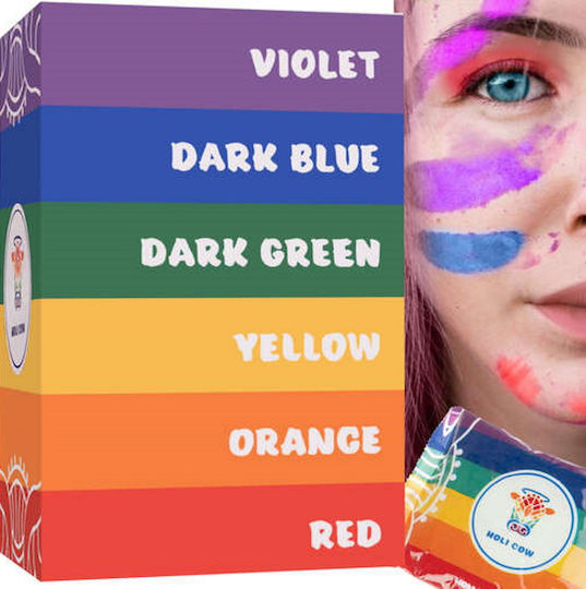 Set 6 Pungi Pudră Colorată Holi Idealstore Roșu Portocaliu Galben Verde Albastru Mov Fabricat din Ingrediente Naturale Sigure Non-iritante Fără Alergii Ideal pentru Zile de Naștere Festivaluri Evenimente