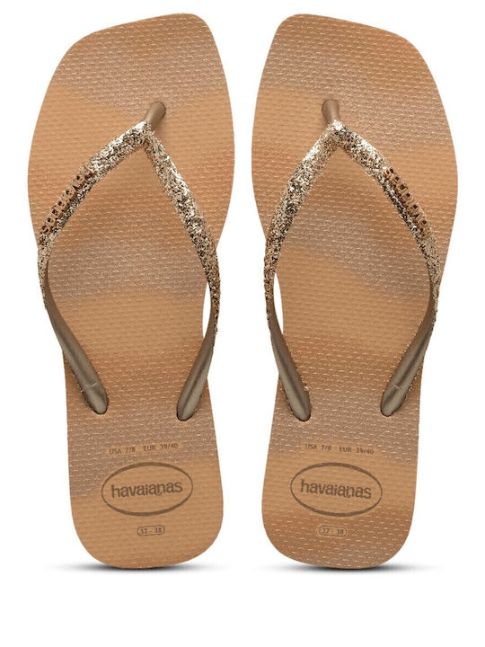Slim Square Glitter Σαγιονάρες σε Χρυσό Χρώμα