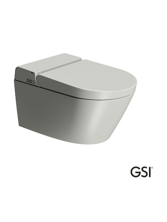 GSI Swirl Toaletă montată pe perete Fără margine cu Capac Închidere lentă și Bideu Gri