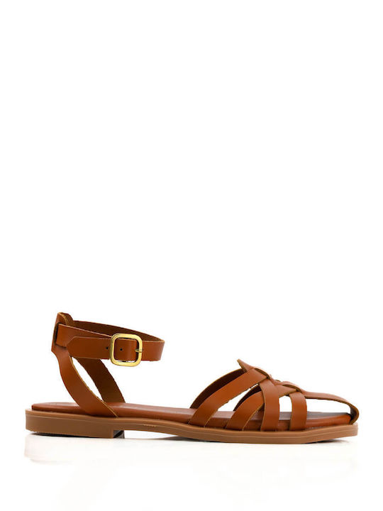 Tan Strap Sandals with Crossed Straps