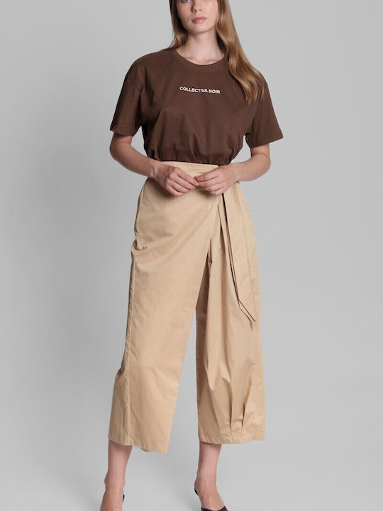 Pants Women's Fabric Trousers with Elastic Beige