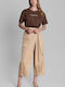 Pants Women's Fabric Trousers with Elastic Beige