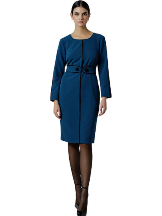 Midi Dress Long Sleeve Petrol Blue