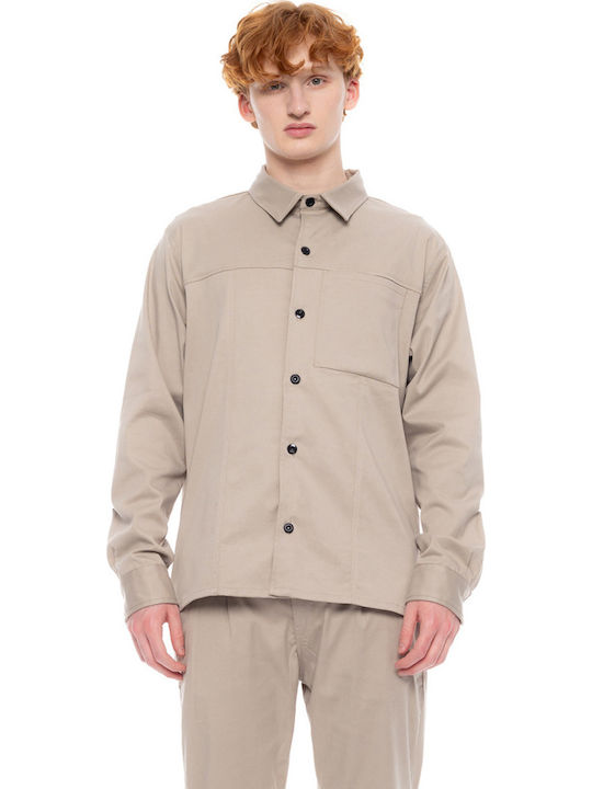 Langärmelig Denim Overshirt Beige