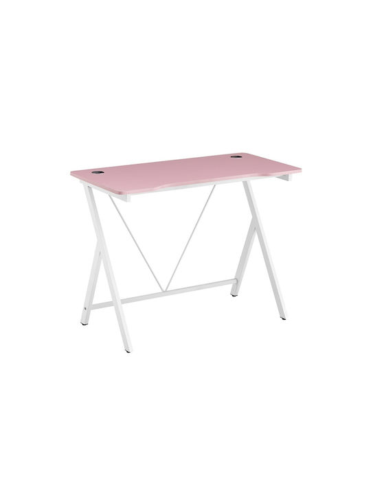 Birou De Calculatoare Din Lemn Roz - Alb Cu Picioare Metalice 100x50x75cm