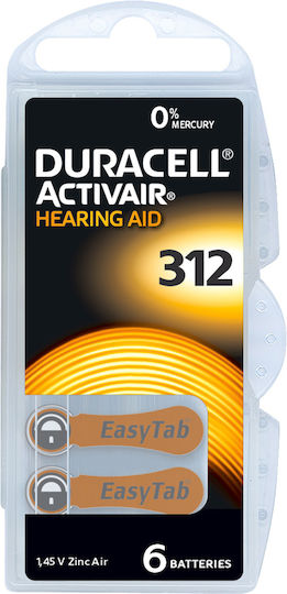 Duracell Activair Hörgerätebatterien für Hörgeräte 312 1.45V 6Stück