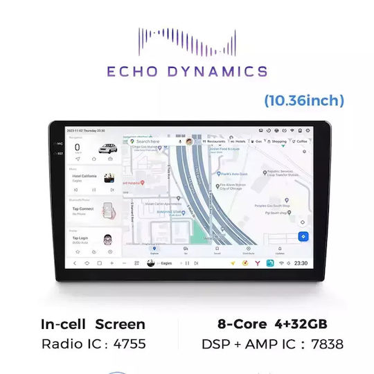 Echo Dynamics Car Audio System (Bluetooth/USB/WiFi/GPS/Apple-Carplay/Android-Auto) with Touch Screen 10.36"