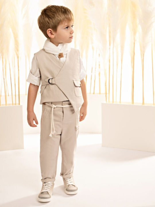 Baby Bloom Βαπτιστικό Κοστούμι με Γιλέκο για Αγόρι Μπεζ