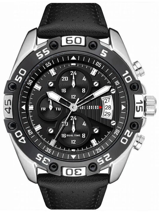 Paul Lorens Ανδρικό Ρολόι 46mm Χρονογράφος Μπαταρίας με Μαύρο Δερμάτινο Λουράκι