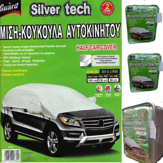 Guard Silver Tech Car Half Cover 290x156x60cm Waterproof Large for Hatchback / Coupe Fastening with Straps