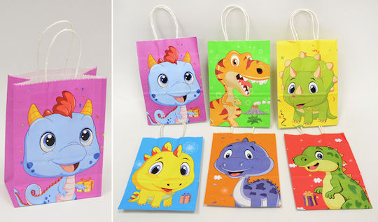 Twisted Handle Small Paper Bag for Gift with Theme "Dinosaurs" Multicolored 15x21cm. 12pcs