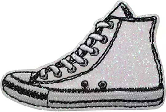 Θερμοκολλητική Στάμπα Παπούτσια All Star Γκλίτερ Λευκό Διάσταση 6.5cm X 4cm 1τεμ