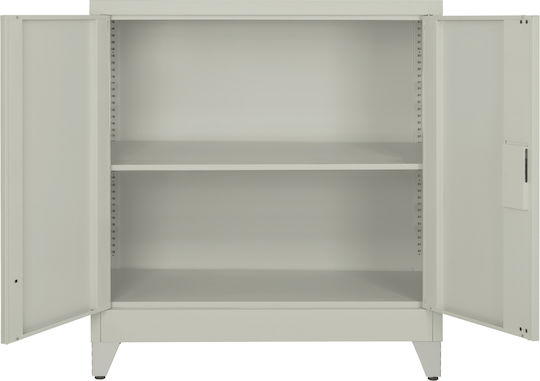 Doppelflügeliger Außenschrank Duron Metallisch mit Verriegelungsfunktion mit Trennwand & 1 Regal 90x40x100cm