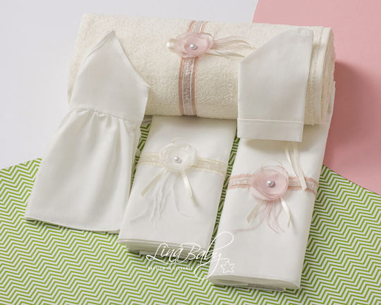 Lina Baby Set Christening Oilcloths White 3 Pieces