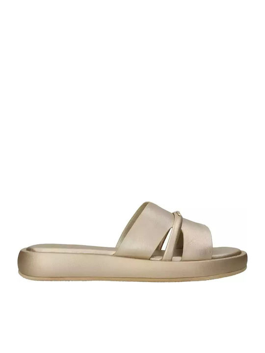 Mexx Leather Women's Flat Sandals in Gold Color