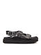 Leather Women's Flat Sandals in Black Color