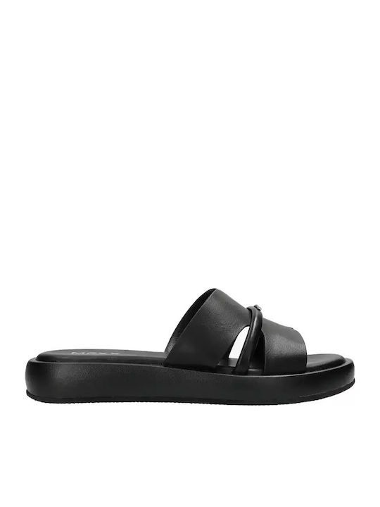 Leather Women's Flat Sandals in Black Color