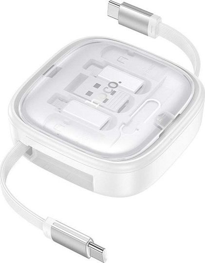Hoco Подвижен USB 2.0 Кабел USB-C Мъжки - USB-C 60W Захранване (PD) Бял 0.95м 302493