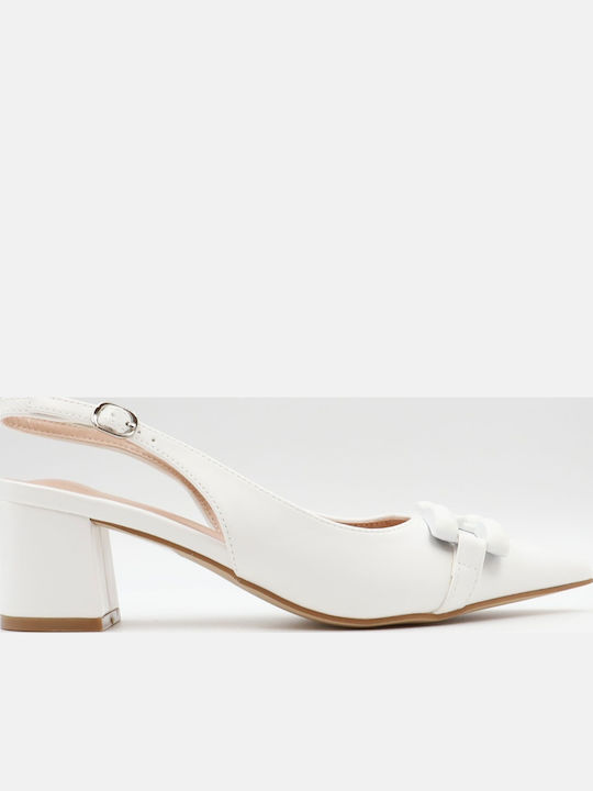 Diamantique Pantofi cu toc cu Curea Albe