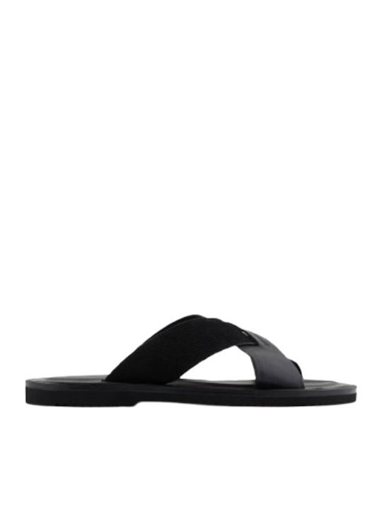 サンダル EMPORIO ARMANI Men Sandals Black X4P124XR340 K001 Multi-striped suede and leather cross-over sandals | Emporio