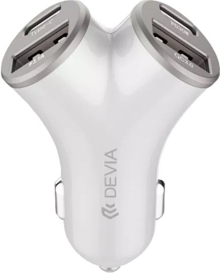 Devia Devia Handy-Autoladegerät 48W mit 2xUSB-A 2xType-C Silber Farbe
