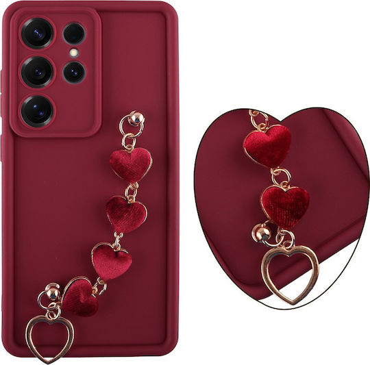 Volte-Tel Hearts Strap Back Cover Σιλικόνης με Λουράκι Μπορντό (Galaxy S25 Ultra)