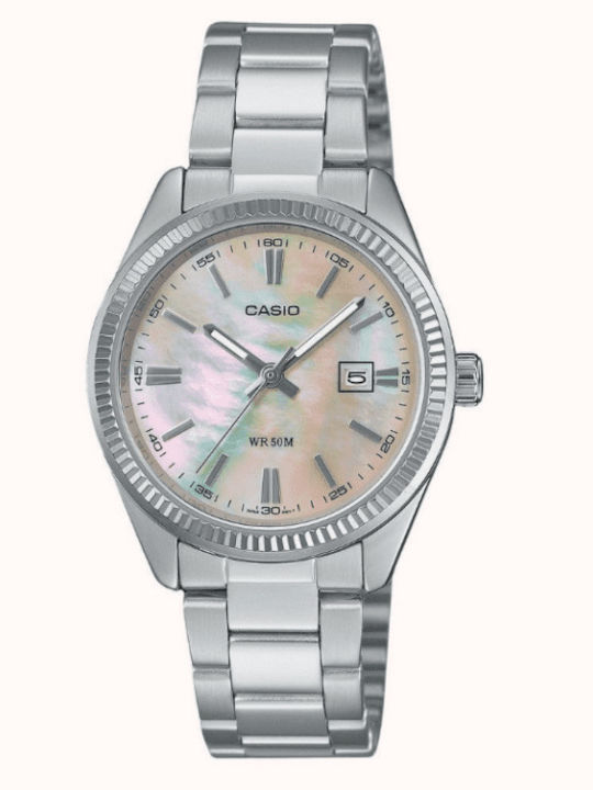 Casio Γυναικείο Ρολόι 30mm Μπαταρίας με Ασημί Μεταλλικό Μπρασελέ