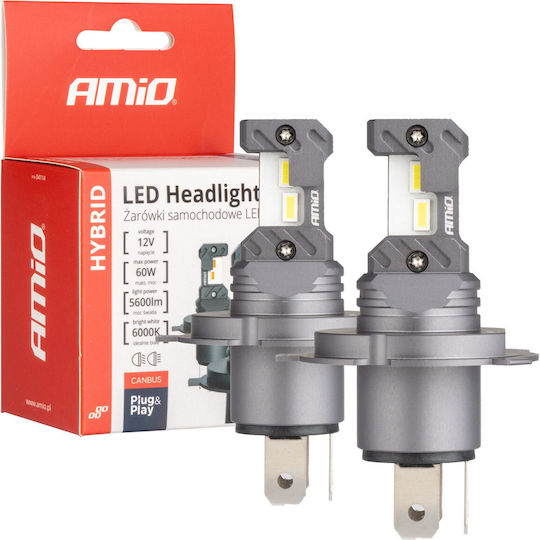 AMiO Лампи Автомобила & Мотоциклета Hybrid Series H4 Canbus LED 6000К Хладно бяло 12V 60W 2бр