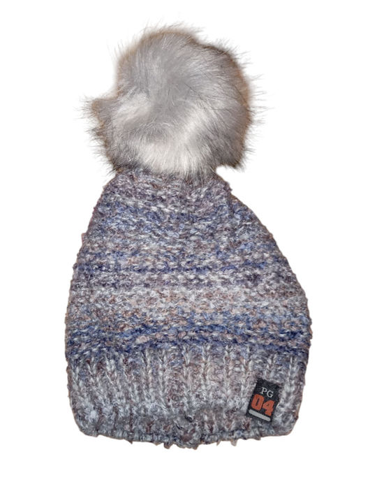 Pom Pom Beanie Beanie Knitted in Blue color