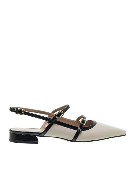 Leather Ecru Heels with Strap
