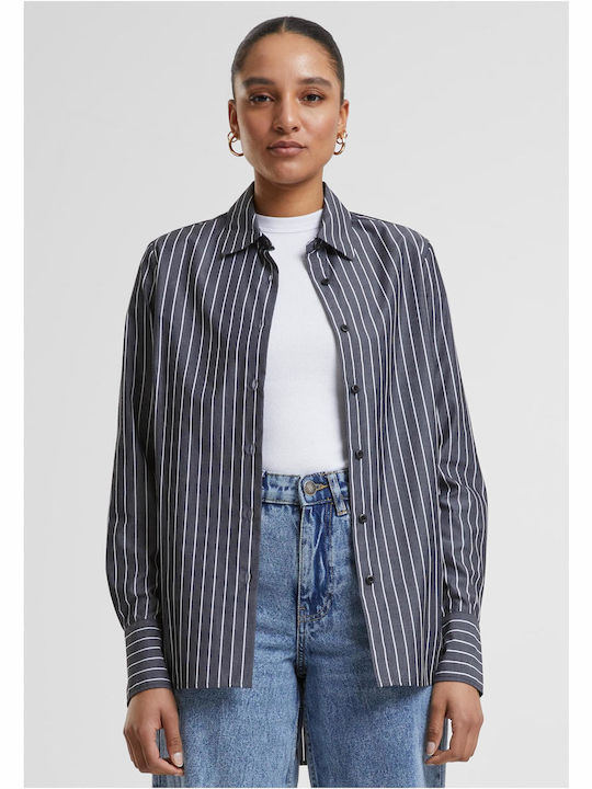 Long Sleeve Women's Cotton Shirt Black Striped
