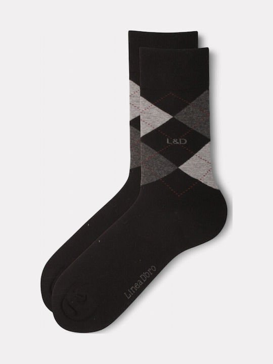Herren Baumwollsocken Linea D'oro Kariert Sparpack mit 2 Stück Ld502-2-schwarz Herren Baumwollsocken Linea D'oro Kariert Sparpack mit 2 Stück Ld502-2-schwarz