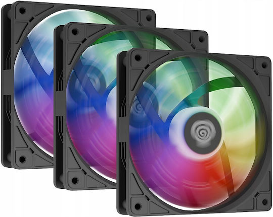 Natec Oxal 120 Case Fans (1300rpm / 46.1cfm) with ARGB Lighting and Connection 3-Pin / 4-Pin PWM Pack of 3