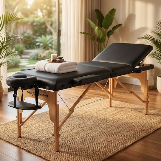 VSL Sports FlexiRest Wooden Portable/Folding Black Massage and Physiotherapy Bed 185x60cm