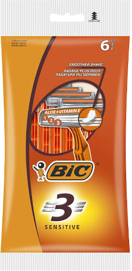 BIC Ξυραφάκια μιας Χρήσης με 3 Λεπίδες & Λιπαντική Ταινία για Ευαίσθητες Επιδερμίδες 6τμχ