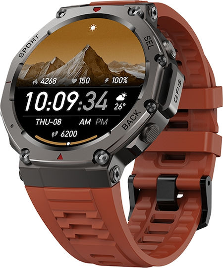 Aoke DM58 GPS 45mm Smartwatch με Παλμογράφο (Μαύρη κάσα / Πορτοκαλί λουρί σιλικόνης)