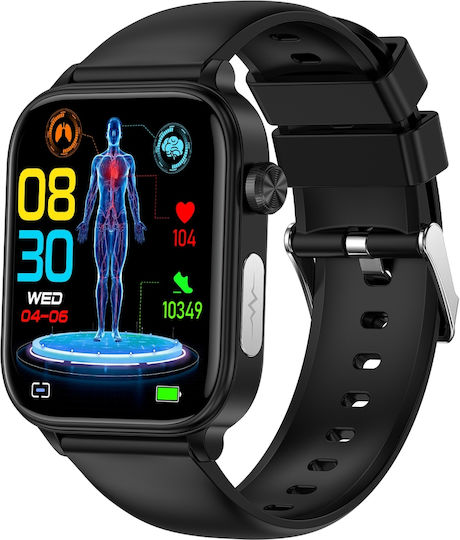 Aoke ET570 Smartwatch με Παλμογράφο (Μαύρη Κάσα / Μαύρο Λουρί Σιλικόνης)