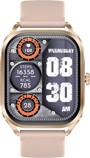 Aoke GH35 Смартчасовник с Пулсомер (Pink - Gold Case / Pink Silicone Strap)