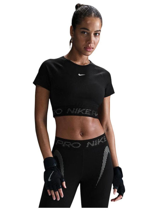 Bluze Damă Sport Crop Top Mâneci Scurte Dri-Fit Negru