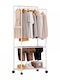Wheeled Floor Garment Rack made of Metal White 57.5x30x147cm