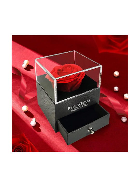 Jewelry Box Preserved Rose Zola 1 Drawer Gift Bag Greeting Card 11 X 9 X 9 Cm Black