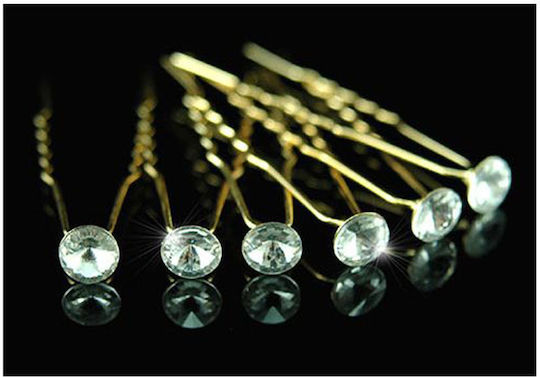 Set of 6 Hair Pins Gold White Swarovski Crystals Solitaire ''syra'' Pin Length 7 cm Crystal Diameter 0.9 cm